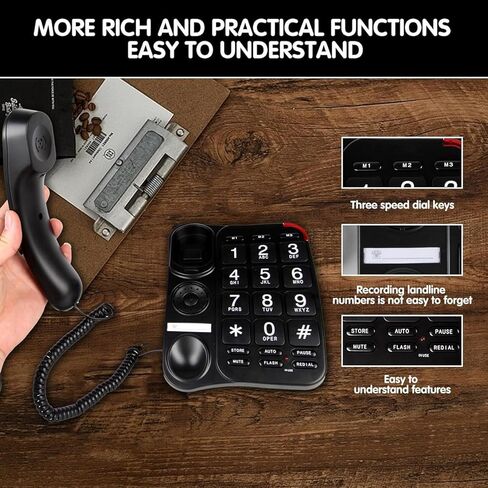 هاتف سلكي بمفتاح كبير، هاتف أرضي سلكي - خط أرضي بمكبر صوت قابل للتعديل، خط واضح كبير بزر هاتف أرضي، سلكي in Kuwait