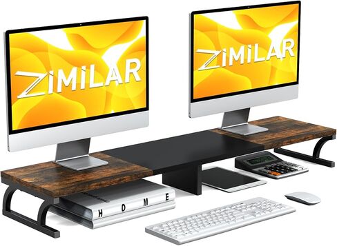 Zimilar Dual Monitor Stand Riser, Large Monitor Stand for Desk, Wood Monitor Riser with Storage for Home Office, Monitor Stands for 2 Monitors, Desktop Organizer Stand for Computer,Laptop,Printer in Kuwait