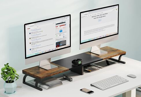 Zimilar Dual Monitor Stand Riser, Large Monitor Stand for Desk, Wood Monitor Riser with Storage for Home Office, Monitor Stands for 2 Monitors, Desktop Organizer Stand for Computer,Laptop,Printer in Kuwait