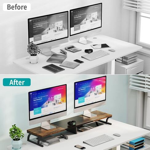 Zimilar Dual Monitor Stand Riser, Large Monitor Stand for Desk, Wood Monitor Riser with Storage for Home Office, Monitor Stands for 2 Monitors, Desktop Organizer Stand for Computer,Laptop,Printer in Kuwait