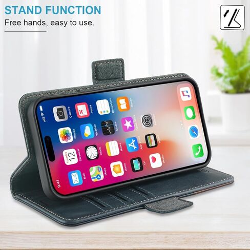 حافظة محفظة KEZiHOME iPhone 15 Pro Max، مصنوعة من الجلد الطبيعي [RFID] حافظة iPhone 15 Pro Max بفتحة بطاقة وحامل مغناطيسي وغطاء هاتف قلاب متوافق مع iPhone 15 Pro Max 5G in Kuwait