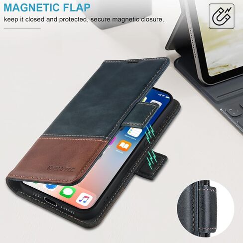 حافظة محفظة KEZiHOME iPhone 15 Pro Max، مصنوعة من الجلد الطبيعي [RFID] حافظة iPhone 15 Pro Max بفتحة بطاقة وحامل مغناطيسي وغطاء هاتف قلاب متوافق مع iPhone 15 Pro Max 5G in Kuwait