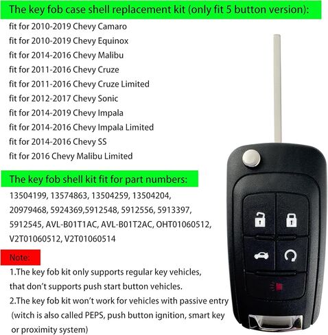 Key Fob Shell for Chevy 2014-2016 Malibu,2011-2016 Cruze,Entry Remote Key Fob with Key Cover Keychain for 2010-2019 Equinox,2012-2017 Sonic,2014-2019 Impala,SS,Camaro in Kuwait