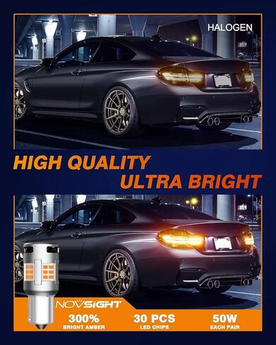 NOVSIGHT 2023 ترقية 7507 1156 (150 درجة) BAU15S LED مصابيح إشارة الانعطاف أصفر كهرماني، 5000LM فائق السطوع، تبريد أفضل مع مروحة، مضاد للفلاش PY21W 12496 7507AST 2641A LED لمبات، قطعتان in Kuwait