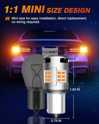 NOVSIGHT 2023 ترقية 7507 1156 (150 درجة) BAU15S LED مصابيح إشارة الانعطاف أصفر كهرماني، 5000LM فائق السطوع، تبريد أفضل مع مروحة، مضاد للفلاش PY21W 12496 7507AST 2641A LED لمبات، قطعتان in Kuwait