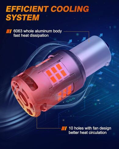 NOVSIGHT 2023 ترقية 7507 1156 (150 درجة) BAU15S LED مصابيح إشارة الانعطاف أصفر كهرماني، 5000LM فائق السطوع، تبريد أفضل مع مروحة، مضاد للفلاش PY21W 12496 7507AST 2641A LED لمبات، قطعتان in Kuwait