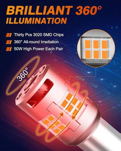 NOVSIGHT 2023 ترقية 7507 1156 (150 درجة) BAU15S LED مصابيح إشارة الانعطاف أصفر كهرماني، 5000LM فائق السطوع، تبريد أفضل مع مروحة، مضاد للفلاش PY21W 12496 7507AST 2641A LED لمبات، قطعتان in Kuwait