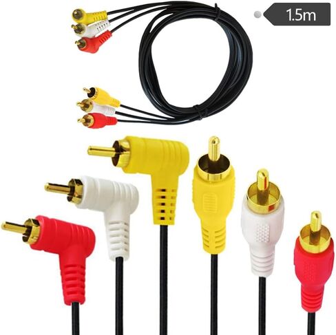 كابل فيديو صوت RCA، كابل 3RCA - زاوية قائمة 90 درجة مطلية بالذهب 3 كابل فيديو صوت RCA ذكر إلى أنثى 1.5 متر/5 قدم (F إلى M Bend) in Saudi Arabia