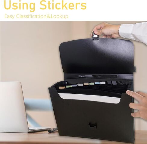 منظم ملفات أكورديون مع ملصقات على شكل قمر ونجوم - خلفية سوداء، 13 جيبًا، سحاب إغلاق، حقيبة محمولة لتنظيم المستندات بحجم A4/Letter in Kuwait