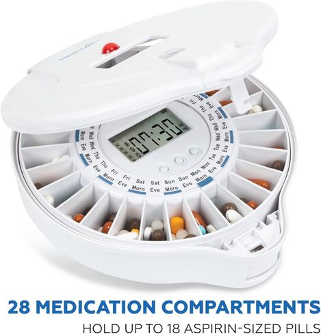 XL Premium Automatic Pill Dispenser - Large 28-Day Electronic Medication Organizer, Key Lock Box, 9 Alarms - Voice Record, Automatic Pill Dispenser for Eldelry with Alarm, FSA/HSA Eligible in Saudi Arabia