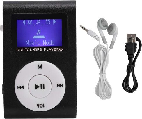 مشغل Mp3، مشغل موسيقى MP3 صغير محمول مع سماعة رأس وكابل USB، مشغل موسيقى صوت بدون فقدان بمشبك خلفي للأطفال البالغين، يدعم حتى 32 جيجابايت (أسود) in Kuwait