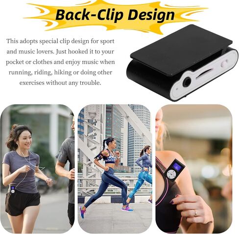 مشغل Mp3، مشغل موسيقى MP3 صغير محمول مع سماعة رأس وكابل USB، مشغل موسيقى صوت بدون فقدان بمشبك خلفي للأطفال البالغين، يدعم حتى 32 جيجابايت (أسود) in Kuwait