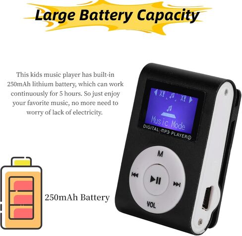 مشغل Mp3، مشغل موسيقى MP3 صغير محمول مع سماعة رأس وكابل USB، مشغل موسيقى صوت بدون فقدان بمشبك خلفي للأطفال البالغين، يدعم حتى 32 جيجابايت (أسود) in Kuwait