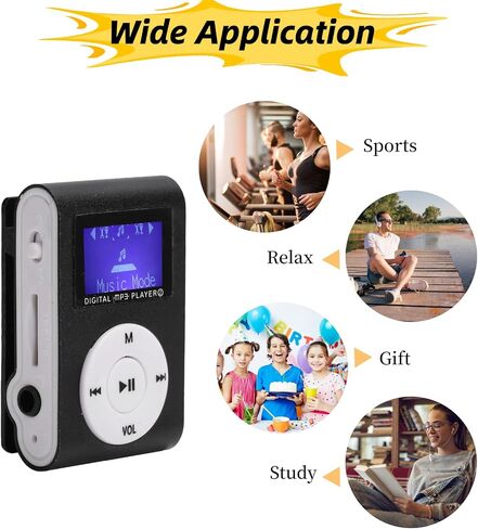 مشغل Mp3، مشغل موسيقى MP3 صغير محمول مع سماعة رأس وكابل USB، مشغل موسيقى صوت بدون فقدان بمشبك خلفي للأطفال البالغين، يدعم حتى 32 جيجابايت (أسود) in Kuwait