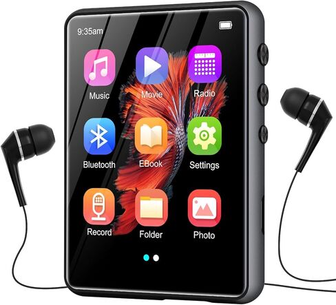 مشغل MP3 مع بلوتوث 5.3، مشغل موسيقى رقمي صغير هاي فاي محمول 2.4 بوصة، جودة صوت هاي فاي، مع كتاب إلكتروني لتسجيل راديو FM، تسجيل مشغل MP3 مع مكبر صوت، يدعم حتى 128 جيجابايت أسود in Kuwait