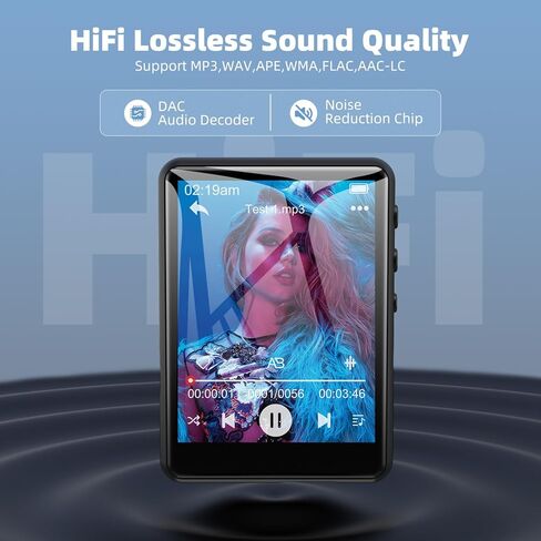 مشغل MP3 مع بلوتوث 5.3، مشغل موسيقى رقمي صغير هاي فاي محمول 2.4 بوصة، جودة صوت هاي فاي، مع كتاب إلكتروني لتسجيل راديو FM، تسجيل مشغل MP3 مع مكبر صوت، يدعم حتى 128 جيجابايت أسود in Kuwait