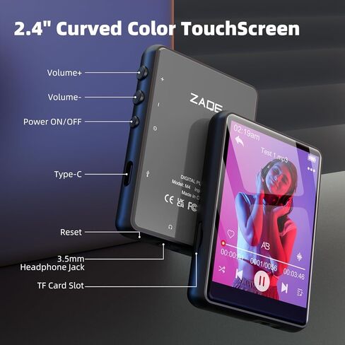 مشغل MP3 مع بلوتوث 5.3، مشغل موسيقى رقمي صغير هاي فاي محمول 2.4 بوصة، جودة صوت هاي فاي، مع كتاب إلكتروني لتسجيل راديو FM، تسجيل مشغل MP3 مع مكبر صوت، يدعم حتى 128 جيجابايت أسود in Kuwait