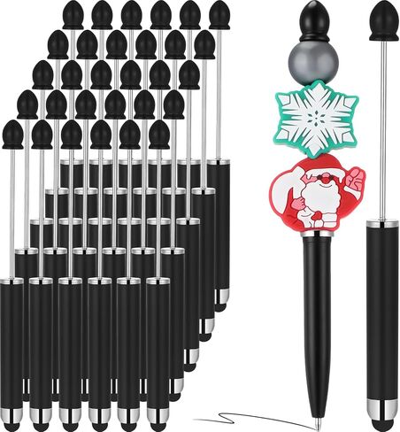 30 قطعة من الأقلام المطرزة مع أطراف قلم بلاستيكية مطرزة DIY Stylus 2 في 1، قلم متعدد الوظائف للمطاط الذي يعمل باللمس قلم حبر جاف للكتابة اليدوية 1.0 مم، حبر أسود، لوازم مكتبية (ملونة) in Kuwait