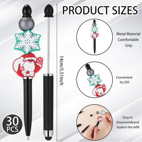 30 قطعة من الأقلام المطرزة مع أطراف قلم بلاستيكية مطرزة DIY Stylus 2 في 1، قلم متعدد الوظائف للمطاط الذي يعمل باللمس قلم حبر جاف للكتابة اليدوية 1.0 مم، حبر أسود، لوازم مكتبية (ملونة) in Kuwait