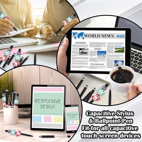 30 قطعة من الأقلام المطرزة مع أطراف قلم بلاستيكية مطرزة DIY Stylus 2 في 1، قلم متعدد الوظائف للمطاط الذي يعمل باللمس قلم حبر جاف للكتابة اليدوية 1.0 مم، حبر أسود، لوازم مكتبية (ملونة) in Kuwait