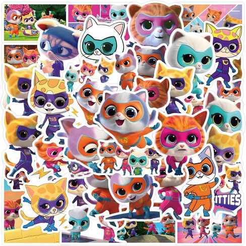 50pcs Super Kitties Animation Stickers for Kids, Dinesy Children's Super Kitties Stickers for Water Bottles,Laptop,Birthday Party Supplies Party Decorations Party Favors, Teens,Girls in Saudi Arabia