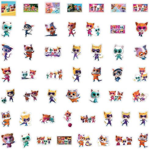 50pcs Super Kitties Animation Stickers for Kids, Dinesy Children's Super Kitties Stickers for Water Bottles,Laptop,Birthday Party Supplies Party Decorations Party Favors, Teens,Girls in Saudi Arabia