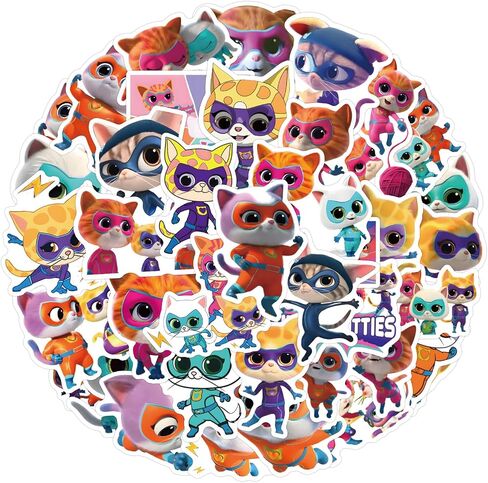 50pcs Super Kitties Animation Stickers for Kids, Dinesy Children's Super Kitties Stickers for Water Bottles,Laptop,Birthday Party Supplies Party Decorations Party Favors, Teens,Girls in Saudi Arabia