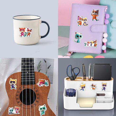50pcs Super Kitties Animation Stickers for Kids, Dinesy Children's Super Kitties Stickers for Water Bottles,Laptop,Birthday Party Supplies Party Decorations Party Favors, Teens,Girls in Saudi Arabia