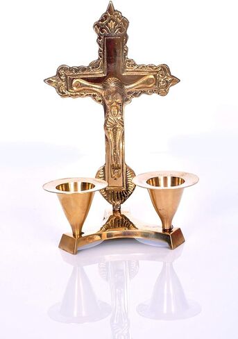 Hashcart Catholic Crucifix Cross with Candle Stand, Jesus Decor (6 Inch) Jesus Christ Statue & Figurine for Table Decoration, Catholic Decor Home Office Decor in Kuwait