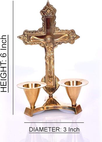Hashcart Catholic Crucifix Cross with Candle Stand, Jesus Decor (6 Inch) Jesus Christ Statue & Figurine for Table Decoration, Catholic Decor Home Office Decor in Kuwait