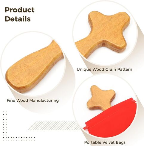 6 مجموعات صغيرة محمولة باليد من خشب الصنوبر مع حقيبة مخملية جيب صليب 4.1 بوصة محمولة تحمل جيب خشبي صليب ملتصق صليب يسوع هدية للصلاة بحجم راحة اليد للرجال هدية الكنيسة (بني فاتح) in Kuwait