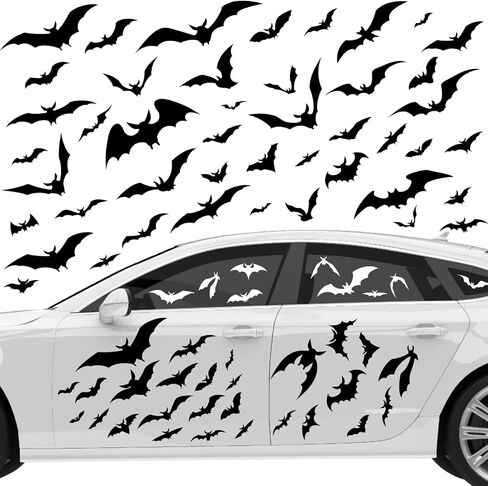 150 Pcs Halloween Decorations Halloween Bat Car Stickers Decals Black and White Bat Stickers for Car Truck Fridge Home Room Wall Door Window Cool Party Decorations in Saudi Arabia