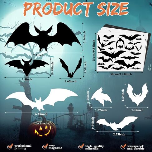 150 Pcs Halloween Decorations Halloween Bat Car Stickers Decals Black and White Bat Stickers for Car Truck Fridge Home Room Wall Door Window Cool Party Decorations in Saudi Arabia