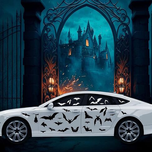 150 Pcs Halloween Decorations Halloween Bat Car Stickers Decals Black and White Bat Stickers for Car Truck Fridge Home Room Wall Door Window Cool Party Decorations in Saudi Arabia