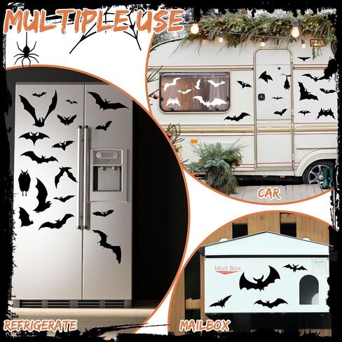 150 Pcs Halloween Decorations Halloween Bat Car Stickers Decals Black and White Bat Stickers for Car Truck Fridge Home Room Wall Door Window Cool Party Decorations in Saudi Arabia