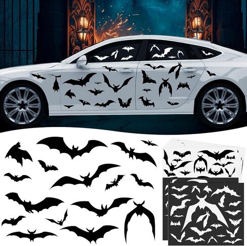 150 Pcs Halloween Decorations Halloween Bat Car Stickers Decals Black and White Bat Stickers for Car Truck Fridge Home Room Wall Door Window Cool Party Decorations in Saudi Arabia