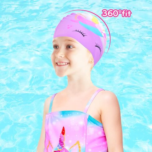 Swim Cap for Kids, Waterproof Silicone Swimming Caps for Girls Boys Unicorn Dinosaur Toddler Kids Swimming Hat for Long and Short Hair in Saudi Arabia