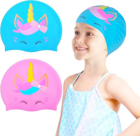 قبعة سباحة للأطفال، قبعات سباحة من السيليكون مقاومة للماء للفتيات والأولاد، قبعة سباحة للأطفال الصغار على شكل ديناصور وحيد القرن للشعر الطويل والقصير in Kuwait