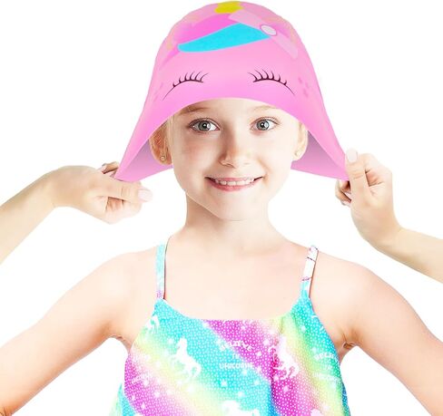 قبعة سباحة للأطفال، قبعات سباحة من السيليكون مقاومة للماء للفتيات والأولاد، قبعة سباحة للأطفال الصغار على شكل ديناصور وحيد القرن للشعر الطويل والقصير in Kuwait