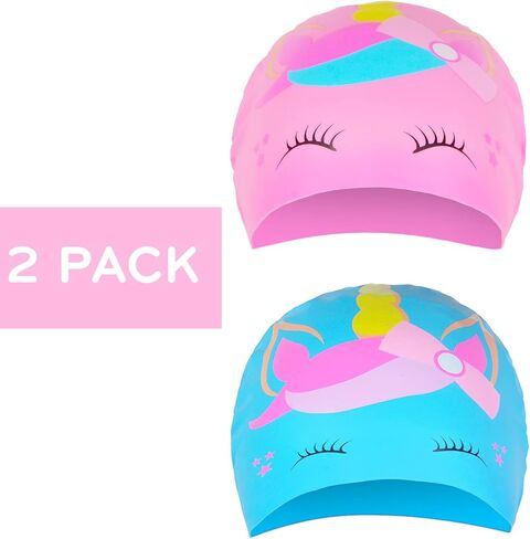 قبعة سباحة للأطفال، قبعات سباحة من السيليكون مقاومة للماء للفتيات والأولاد، قبعة سباحة للأطفال الصغار على شكل ديناصور وحيد القرن للشعر الطويل والقصير in Kuwait
