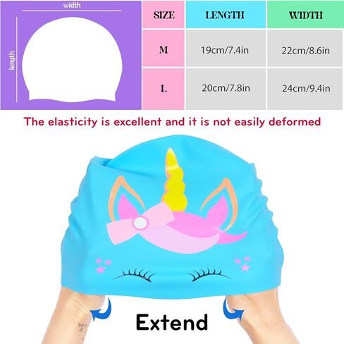 قبعة سباحة للأطفال، قبعات سباحة من السيليكون مقاومة للماء للفتيات والأولاد، قبعة سباحة للأطفال الصغار على شكل ديناصور وحيد القرن للشعر الطويل والقصير in Kuwait