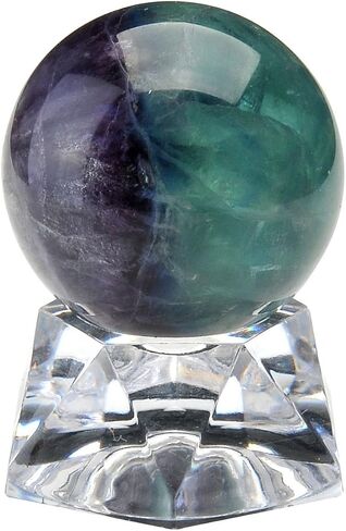 كرة كريستال فلوريت طبيعية من PESOENTH كرة كوارتز خضراء أرجوانية للشفاء من الأحجار الكريمة 30 مم/1.2 بوصة مع قاعدة أكريليك للفنغشوي والتأمل والعرافة وديكور المنزل في صندوق هدايا in Kuwait