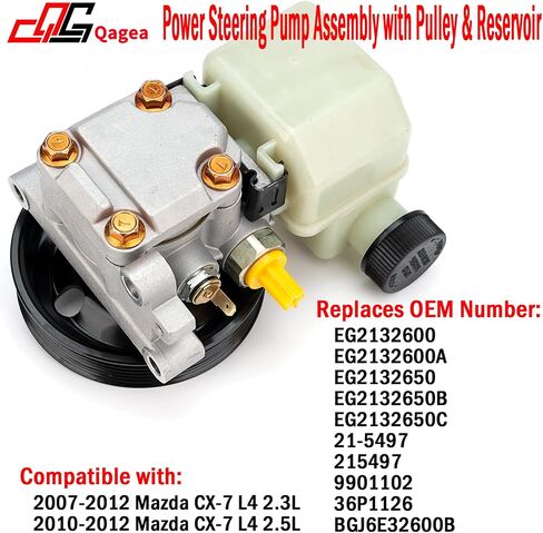 Qagea Power Steering Pump Assembly with Pulley & Reservoir Compatible with Mazda CX-7 2007-2012 L4 2.3L & 2010-2012 L4 2.5L Replaces EG2132600A BGJ6E32600B in Saudi Arabia