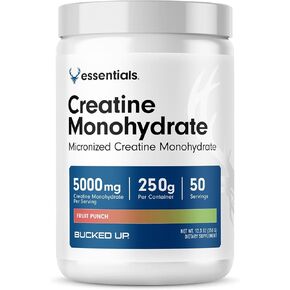 Bucked Up Fruit Punch Creatine for Women and Men - Easy to Mix Vegetarian - Flavored Creatine Monohydrate Powder - Made in USA - 5G Per Serving - 50 Servings - 250 Grams Per Container