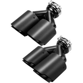 LCGP 2 Pack Carbon Fiber Exhaust Tip 3" Inlet to Dual 3.5" Outlet 9.8" Long Black Stainless Steel Y Pipe Tailpipe tip