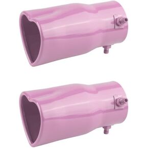 2PCS Universal Heart-Shaped Exhaust Tip, 63mm Inner Diameter, Stainless Steel Bolt-on Exhaust Muffler Tip (Pink,Stright)