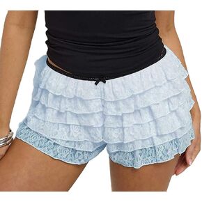 Faretumiya Women Mesh Lace Bloomer Shorts Y2k Layered Ruffle Frilly Booty Shorts Fairy Bow Sexy Boy Shorts Panties