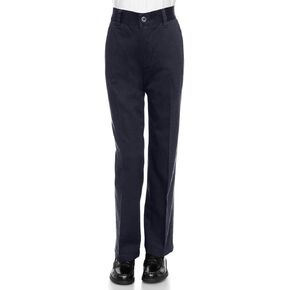 Boys Uniform Straight Twill Pant - Flat Front Wrinkle Free Cotton Slacks