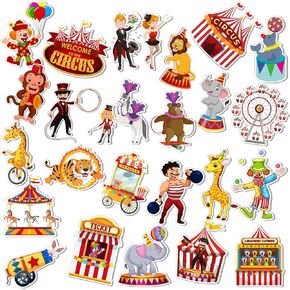 Nezyo 200 Pcs Carnival Cutouts Circus Bulletin Board Decoration Clown Juggling Theme Cut-Outs Accents with 400 Glue Points DIY Crafts for Carnival Circus Decor Birthday Party Favors Supplies