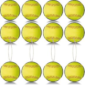 12 Pcs Softball Cutouts 10" with Rope Softball Party Decorations Hanging Banners Paper Fastpitch Cutouts for Sports Theme DIY Birthday Party Photo Prop Favors(Yellow and Green,Single)